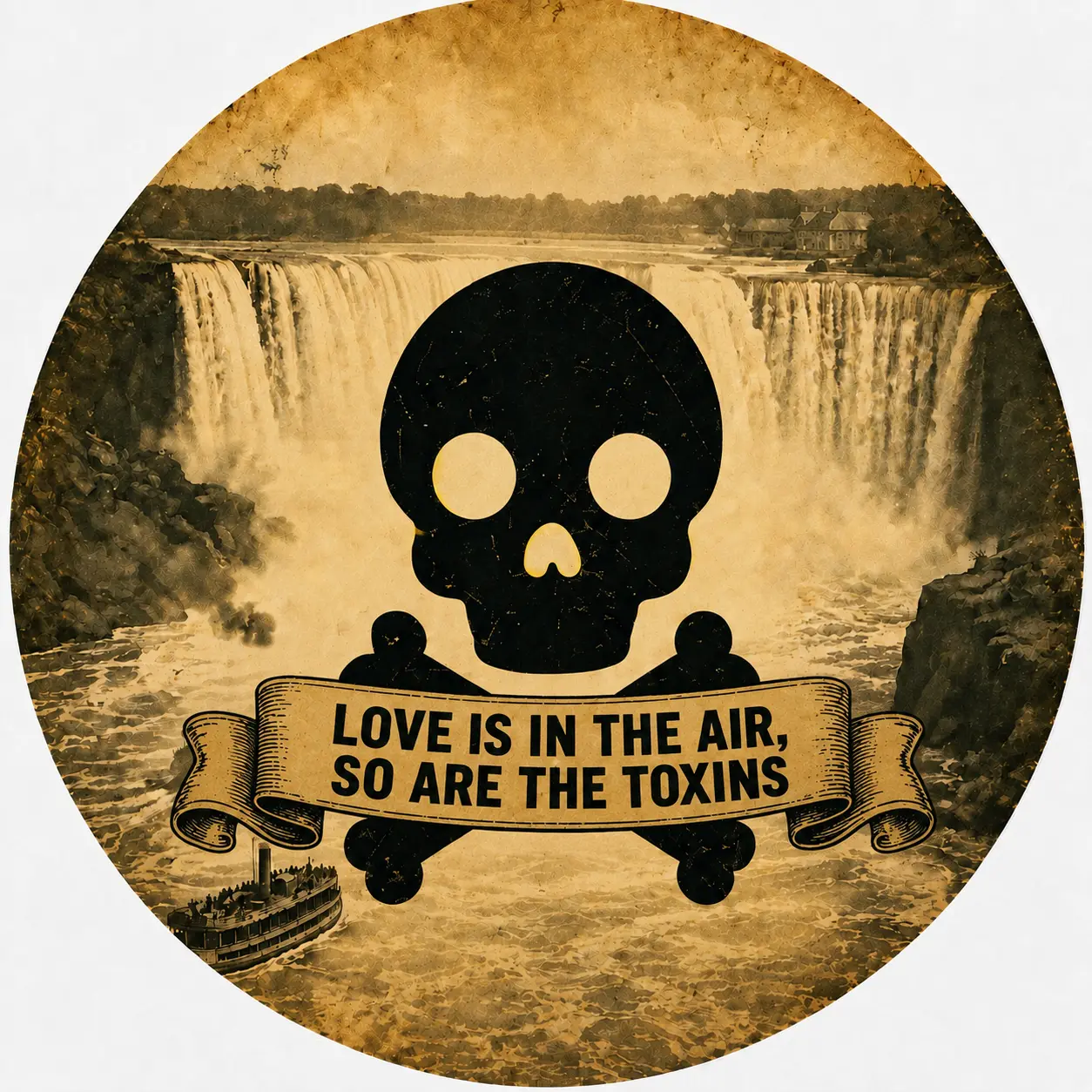 Toxic Niagara logo: vintage Niagara Falls with skull and crossbones